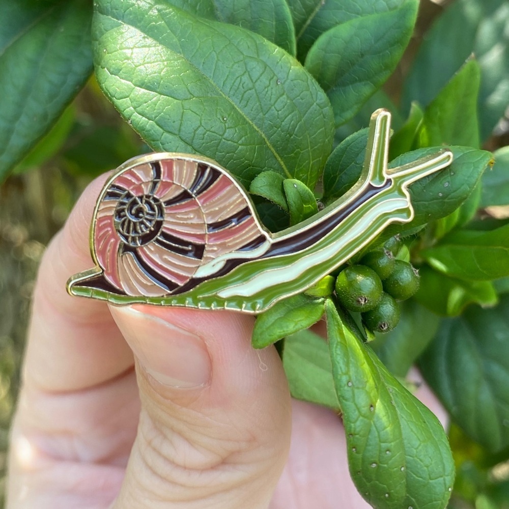 Cottagecore Colorful Snail Gold Tone Enamel Pin Engraved lightweight unique